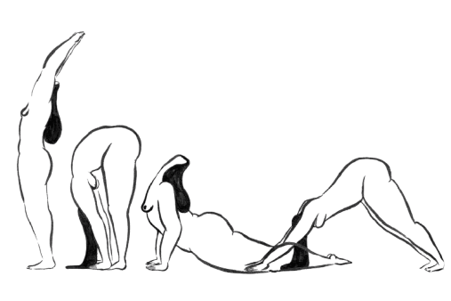 Line drawing of yoga poses